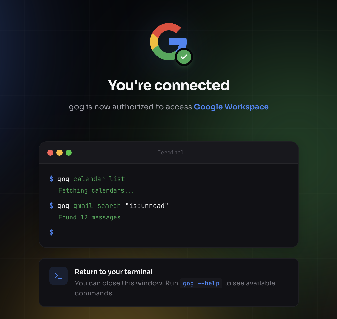 gog You're connected 成功頁